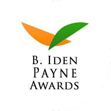 Logo: two shapes that look like orange slices. One is orange and one is green. The intersect with each other. Below that is the black text B. Iden Payne Awards.